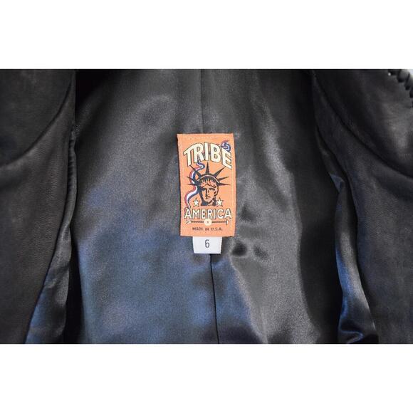 Tribe America Leather Vest Womens 6 Native Beaded Fringe Western Cowgirl Black - Picture 6 of 8